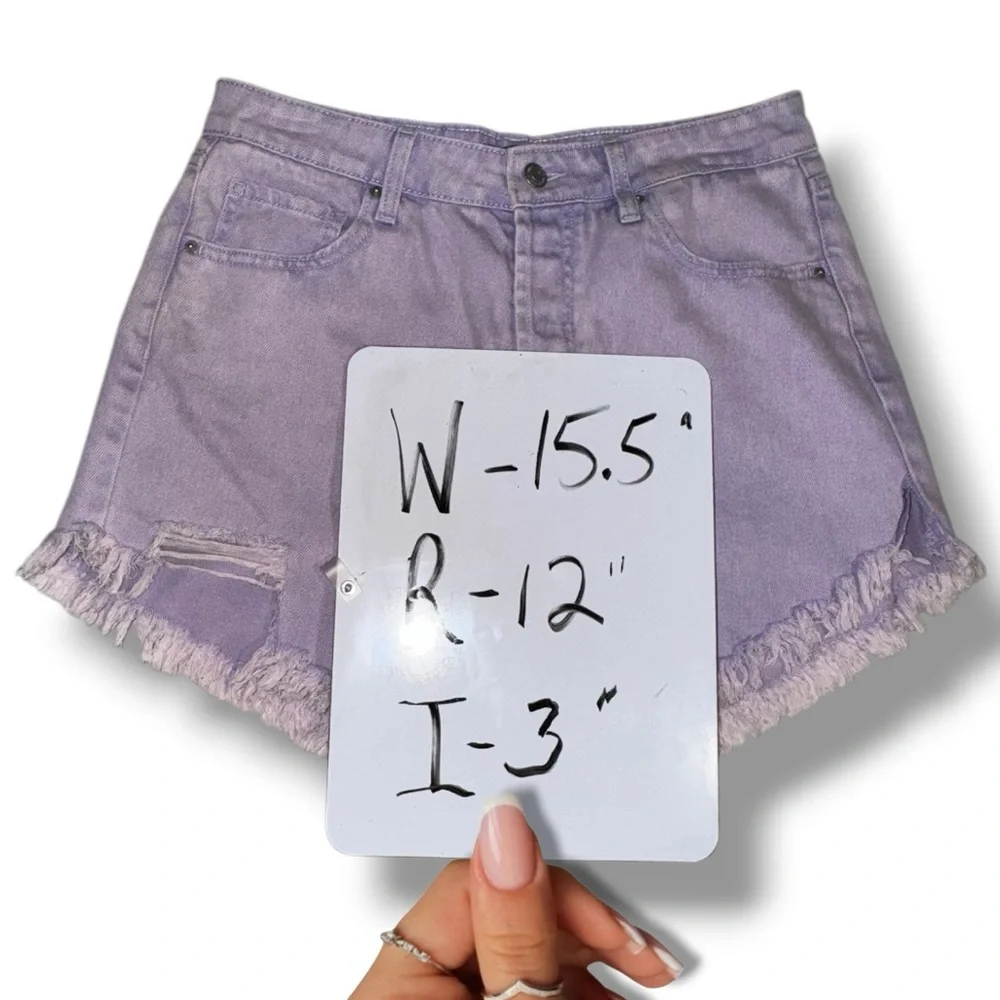 Wild Fable (Target) Shorts Lilac Highest Rise Distressed Frayed Denim Size 10 - Picture 9 of 16